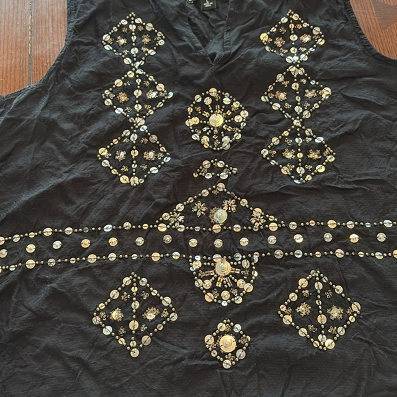 Lucky Brand beaded metallic bling tank top. Large. Black. Viscose. Geometric. - Picture 3 of 8